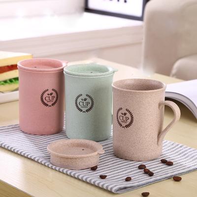 China 8oz Wall Eco-Friendly Plastic Compostable Double Pink Mugs Travel Pla Wheat Fiber Straw Mug Stored Biodegradable Coffee Mug With Lid for sale