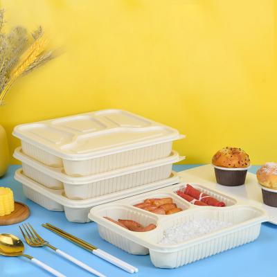 China 1 2 3 4 Microwavable 5 Compartments Bio Degradable Cornstarch Raw Material Tray Cornstarch Circle Rectangle Food Tray Sealing for sale