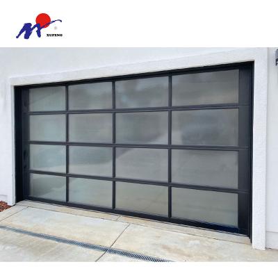 China Sound Insulation Tempered Aluminum Alloy Frosted Automatic Luxury Glass Garage Door for sale