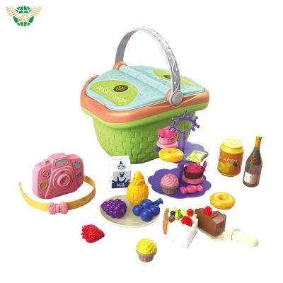 China Hot Sale Outdoor Role Play Picnic Dessert Hand Carry Basket Toy Kids Kitchen Set Toy Pretend Play Pretend Play Toys For Children for sale