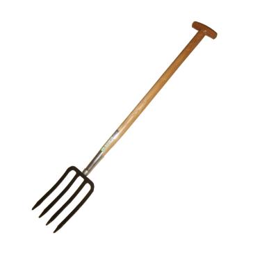 China 1055022 With T Grip Wood Handle Flat Tines Carbon Steel Metal Forged Farming Forks Garden Steel Spading Digging Forks for sale