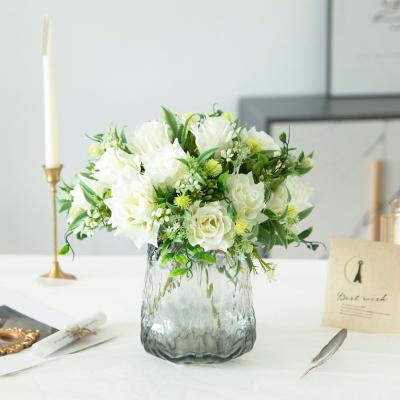 China Contact Good Wholesale Price Natural Bridal White Artificial Peony Rose Flower For Wedding Home Decoration for sale