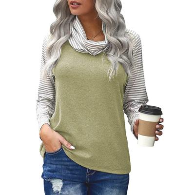 China Autumn Plus Size Loose Round Neck Pullover Shirt Color Block Casual Women Print Long Sleeve Tops for sale