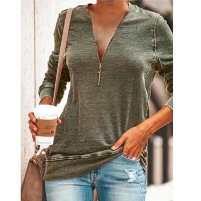 China Hot Sale Women's Casual Clothes Girls Tops Long Sleeve Zipper Half Sleeve Simple Casual Ladies' Blouses for sale