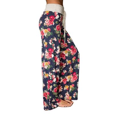 China new Anti-wrinkle 2021 fall plus size Bohemia floral women's long wide leg pants women's pants and pants women's trousers for sale