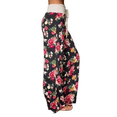 China Hot Selling Anti-wrinkle Autumn Plus Size Floral Women Bohemia Long Wide Leg Pants Women's Pants And Trousers Women Pants for sale