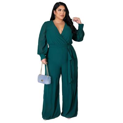 China Amazon women's casual jumpsuit sale 2021 autumn women's clothing one-piece deep neck loose viable warm pants v for sale