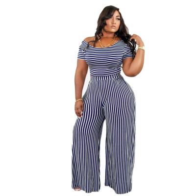 China Casual New Arrival Anti-static Autumn Striped Print Plus Size Jumpsuit Summer Women Fashion Off Shoulder Romper Women for sale