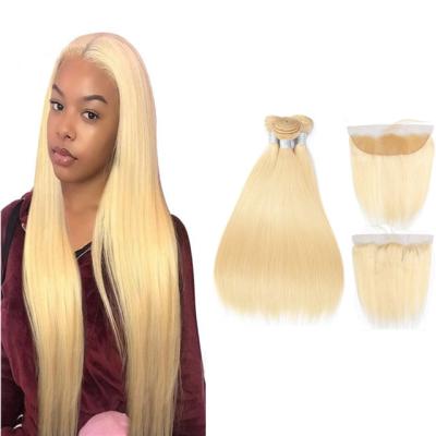 China Wholesale Price 613 Blonde Straight Virgin Hair Brazilian Straight Ear To Ear 13x4 HD Lace Frontal Closure for sale