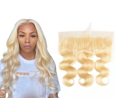 China Wholesale Body Wave Cuticle Aligned Virgin Hair Body Wave 613 Blonde Ear Over Ear 13X4 Sheer Lace Headband With Baby Hair for sale