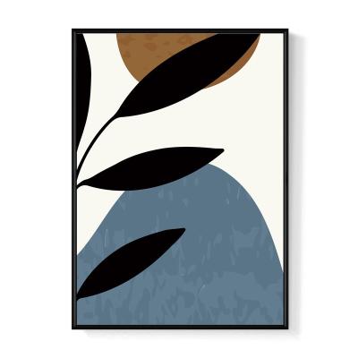 China Canvas Wall Decor Leaf Abstract Framed Painting With Geometric Frame Housewarming Gift Art Print For Living Room for sale