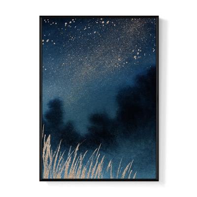 China Art Deco Print On Canvas Framed Starry Sky Painting With Frame Sky And Forest Hanging Painting for sale