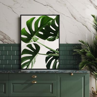 China Wall Decor Botanical Wall Art Framed Abstract Green Plant Monstera Bathroom Decor Art Print for sale