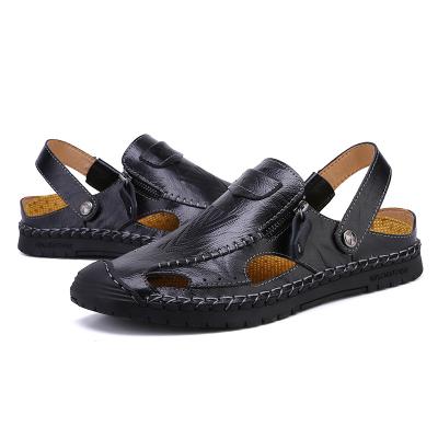 China Flat 2023 New Summer Leather Men's Sandals Men's Baotou Driving Men's Dual-Function Soft Face Breathable Non-Slip Casual Sandals for sale