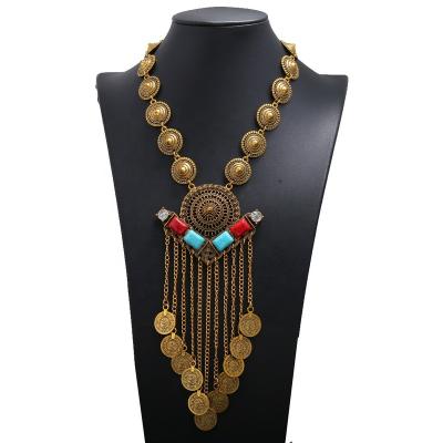 China Wholesale Environmentally Friendly Women's Vintage African Indian Sweater Chain Gold Coin Tassel Necklaces Multilayer Antique Jewelry Long for sale