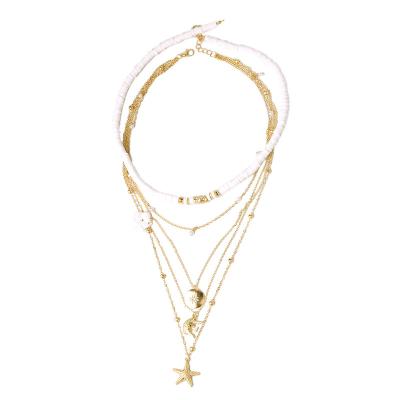 China Fashion Lead Free Nickel Free Wholesale Women Multi Layers Alloy Gold Plated Charm Shell Necklace Jewelry for sale