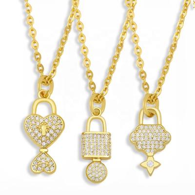 China Environmentally Friendly Wholesale Cheap Environmentally Friendly Star Shape Lock Heart Pendant 18K Gold Plated With AAA Zircon Necklace Jewelry for sale