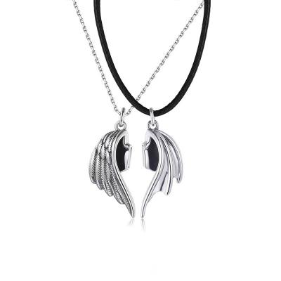 China 2022 new pendant necklace creative retro small clavicle chain environmentally friendly Thai silver devil and angel couples for sale