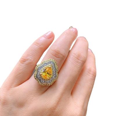 China Exquisite wholesale color jewelry retro appearance jewelry exaggerated Zircon powder diamond micro-set pear-shaped gold ring for sale