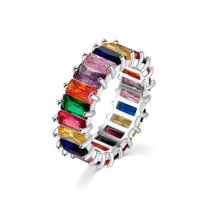 China Creative Colorful Zircon Ring White Gold Plated Bling Bling CZ Crystal Rainbow Finger Ring New Arrival Exquisite Appearance For Girl for sale