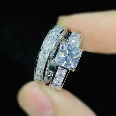 China Sapphire Ring Set Women's Engagement Silver Wedding Rings White Zircon Shiny Gorgeous Exquisite Appearance 925 for sale