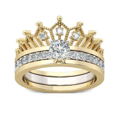 China Exquisite Appearance Factory Wholesale Designer Diamond Crown Gold Plated Couple Rings Jewelry for sale