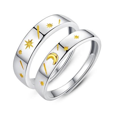 China 2021 Wholesale New Design Fashion Jewelry Exquisite Star Moon Pure Silver Appearance Couple Rings S925 Custom Finger Ring For Man Women for sale