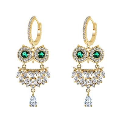 China Anti-allergy wholesale 925 Pin Korean version owl fashion silver micro diamond studded retro brass earrings for sale