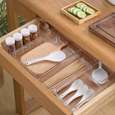 China Workable Acrylic Kitchen Desk Adjustable Clear Space Organizer Cutlery Divider Drawer Plastic Tray Organizer for sale