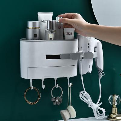 China Sustainable Multifunctional Bathroom No Drilling Wall Mount Hair Dryer Rack for sale