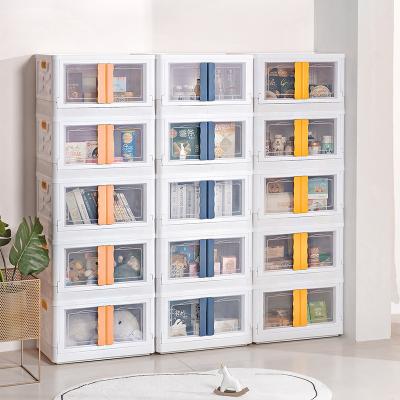 China Sustainable Stackable Clothes Storage Cabinet Double Door Folding Storage Box With Wheels for sale