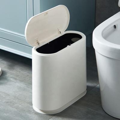 China Nordic Style Sustainable Home Bathroom And Kitchen Space Saving Plastic Trash Can With Lid for sale