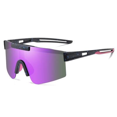 China UV400 Lmamba Anti Eyewear Bicycle One Piece Polarized Sport Sunglasses Mens Sports Cycling Sun Glass Purple Mirrored Custom Logo for sale