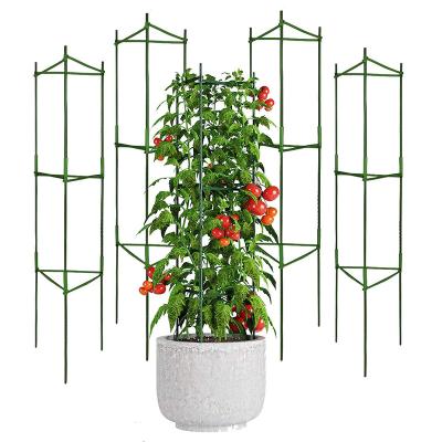 China Easily Assembled Plastic Coated Tomato Plant Support Sticks Climbing Vegetable Tomato Cage Stakes With Clips for sale