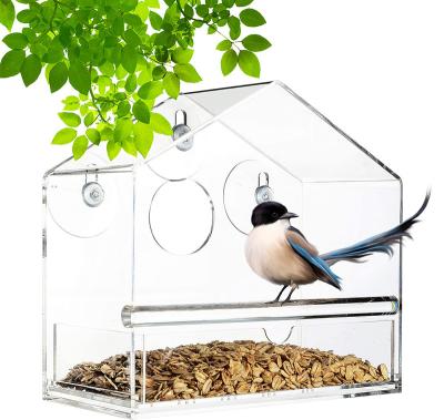 China Automatic window bird feeder with strong suction cups and removable tray with drainage holes for sale