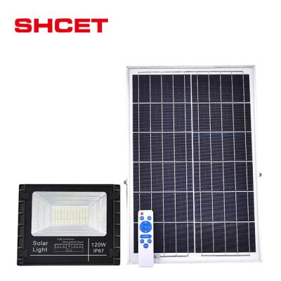 China Newest Built-in Garden Rechargeable Led Flood Light Photo Control Automatic Motion Sensor Outdoor Solar Power Charging From Remote Timer for sale