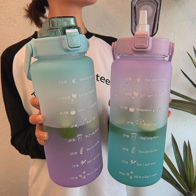 China Asian In Stock Gradient 2000ml Zen Bottles BPA Women's GYM Motivational Plastic Free Water Bottle With Time Marker for sale