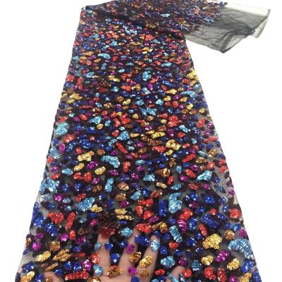 China Elastic Sequin Multi Color Applique African Tulle Sequin Fabrics And French Laces Lace Fabric For Nigerian for sale