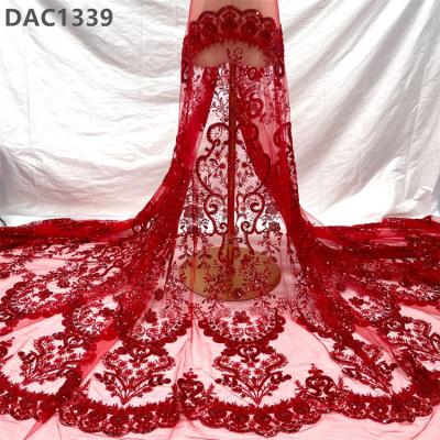 China Elastic French Embroidered Lace With Sequins For Women Tulle Net Lace Fabric for sale