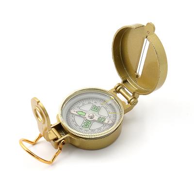 China Geology Hiking Mini Gold Round Compass Outdoor Orienteering Camping Hiking Pocket Compass with Cover Military Style Magnetic Compass for sale