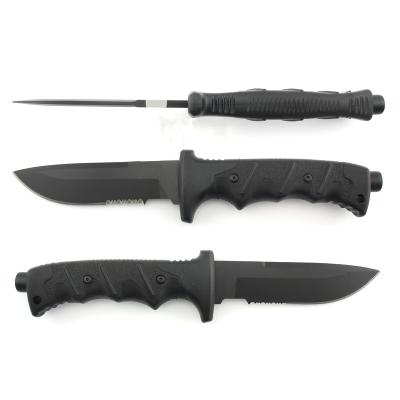 China Durable Hot Selling Manufacture Sharp Rubber Handle Fixed Knife With Fire Strater for sale