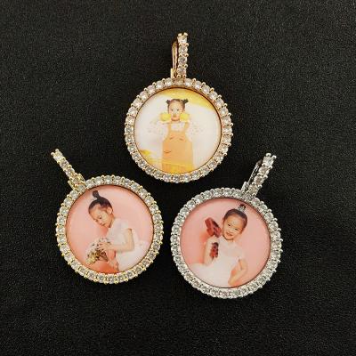 China Hiphop New Custom Hip Hop Gold Silver Color Cubic Zircon Jewelry CZ Personalized Round Photo Necklace Pendant for sale