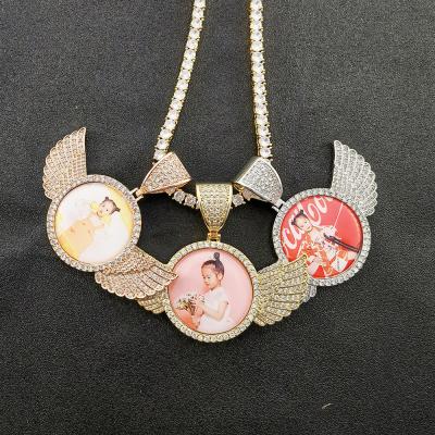 China Wholesale Custom Angel Wings Photo Pendant For Fashion Jewelry Hip Hop Hot Sale Photo Necklace Sublimation Mum for sale