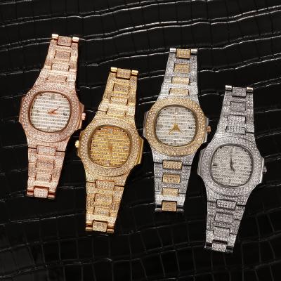 China High Quality Iced Out Day/Date Watch Hip Hop Quartz Iced Out Quartz Watch Wristwatches With CZ Stainless Steel Strap Micro Clock Hours Te koop