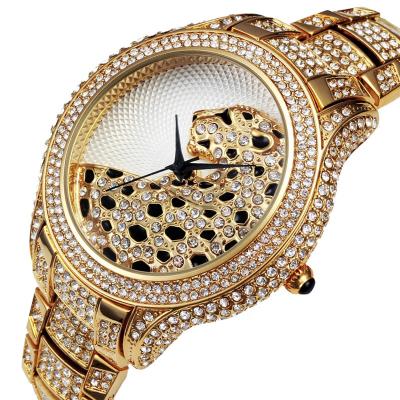 China Waterproof Black Luxury Brand Leopard Gold Male Clock Watch Charm Full Diamond 18K Gold Watch Men Wrist Hip Hop Quartz Bling Watches New Te koop