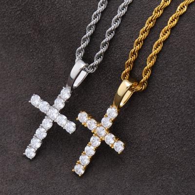 中国 Hiphop New S925 Sterling Silver Pendant With Moissanite Vintage Micro Solid Cross Jesus Bling Hip Hops Pendant Jewelry Iced Out Necklace 販売のため