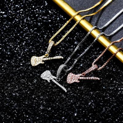 China New Hip Hop 925 Iced Out Zircon Necklace Fashion Pendant Jewelry By Silver Hiphop Guitar for sale