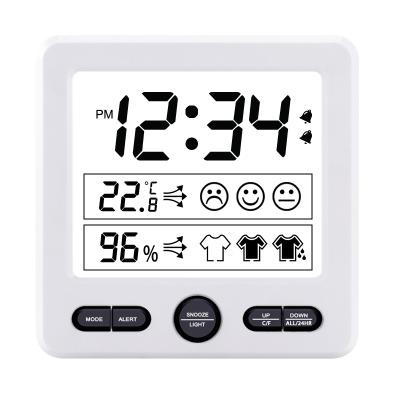 China Easy Operation Amazon Top Selling Indoor Alarm Digital Thermometer Clock Comfort Display Thermometer Hygrometer for sale