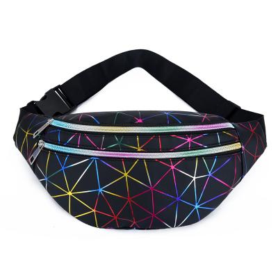 China No 2111 Women's Fanny Pack Female Belt Bag Colorful Glitter PU Geometric Waist Packs Laser Chest Phone Pouch Gifts for sale