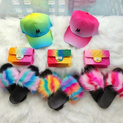 China 2021 New Design Fashion Women's Small Mini PVC Jelly Bag Messenger Bag Handbags Slipper Set Summer Shoulder Jelly Purse And Hat Sets for sale